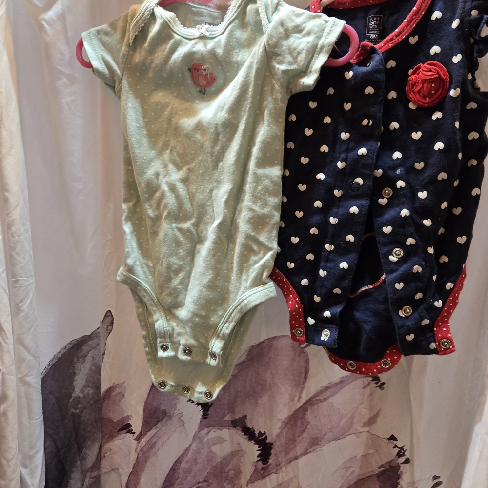 Mint Green and Navy Heart Print Kids One Piece Set